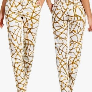 MICHAEL KORS Stretchy White & Gold Chain Print Skinny Pants